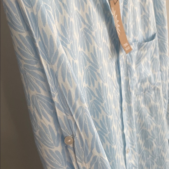 NEW 100%cotton Light Blue pattern button up shirt Sz M - Picture 3 of 3